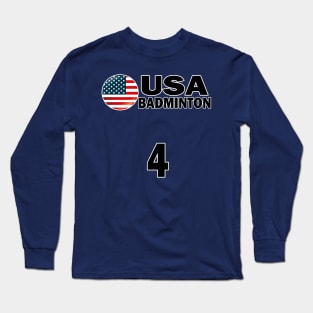 USA Badminton Number 4 T-shirt Design Long Sleeve T-Shirt